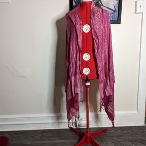 Pink Silk Brocade Scarf with Fringe